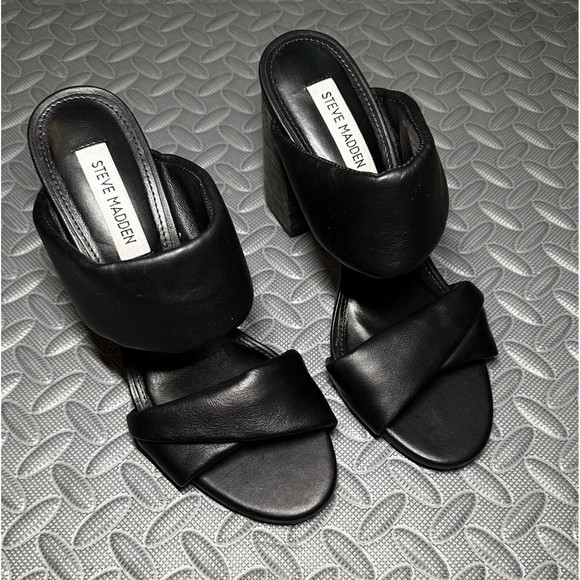 Steve Madden Teriann Black Women’s Leather Square open toe 4" heel sandal 8.5 M - Picture 4 of 10